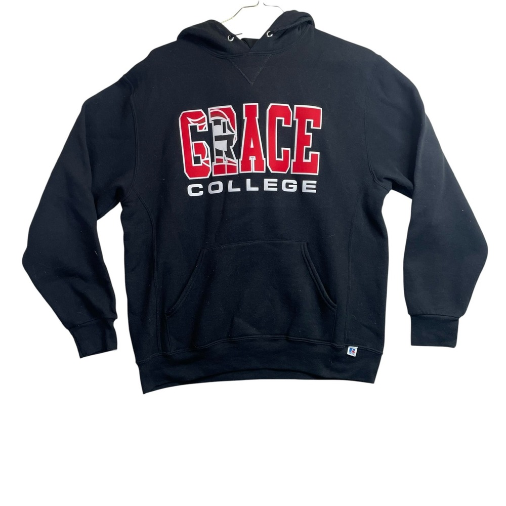 Russell Athletic Grace College Hoodie Black Red Graphic Sweatshirt Large